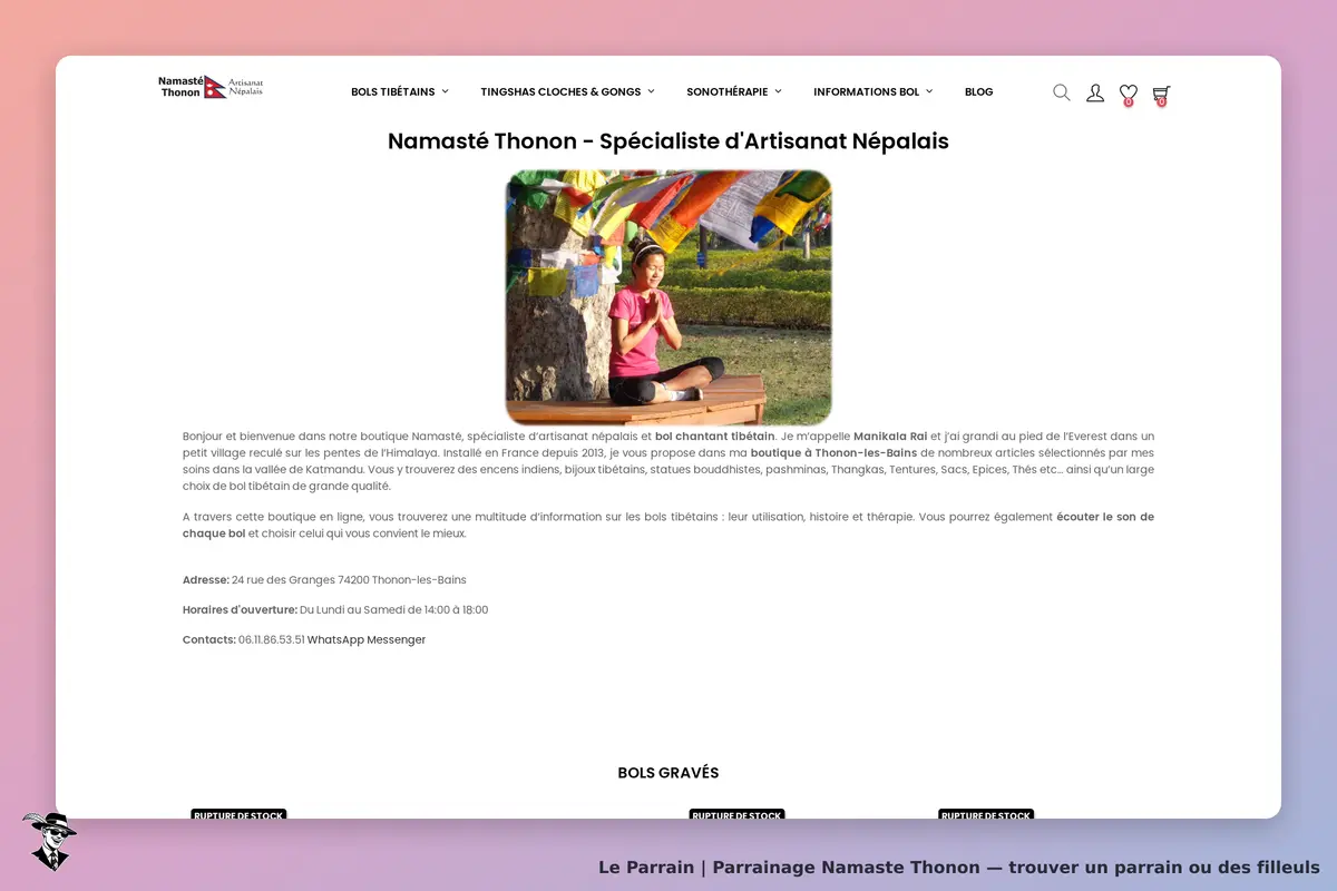 Namaste Thonon : namasté Thonon : page d'accueil présentant l'artisanat népalais et un bol chantant