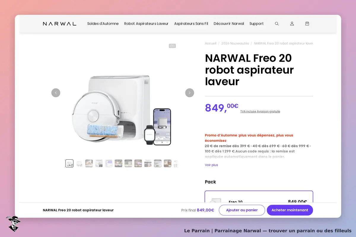 Narwal : présentation du robot aspirateur laveur Freo 20 avec images et options d'achat