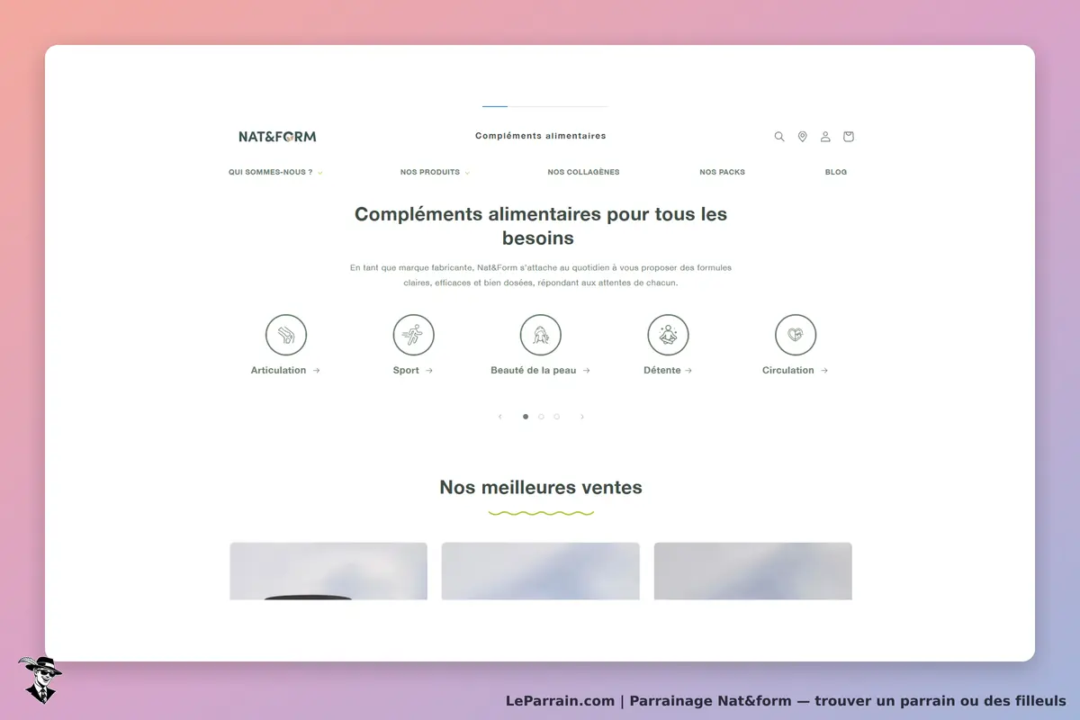 Nat&form : page d'accueil présentant des compléments alimentaires et catégories de produits