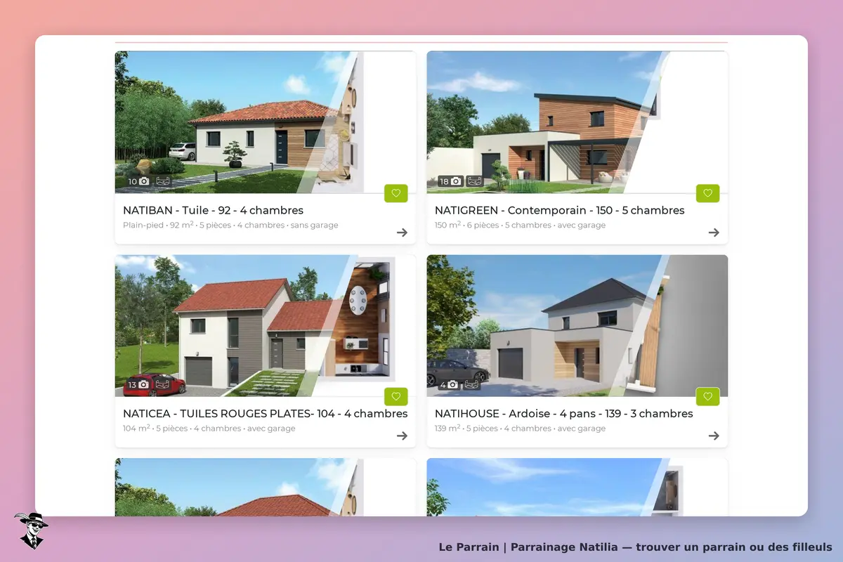 Natilia : sélection de maisons avec détails sur surface et nombre de chambres