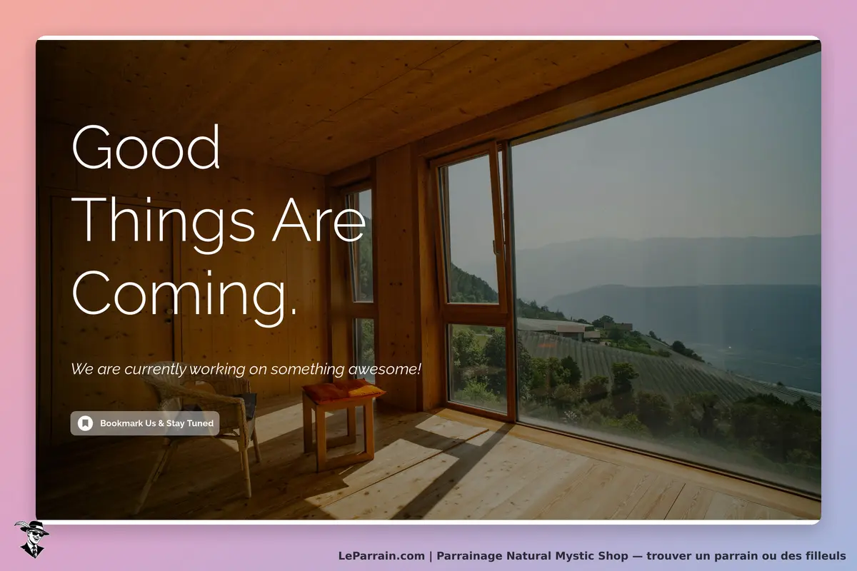 Natural Mystic Shop : message sur fond lumineux avec vue sur la nature et un mobilier minimaliste