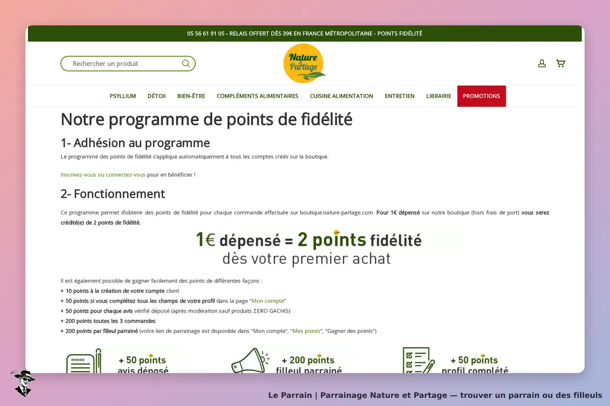 Page parrainage de Nature et Partage
