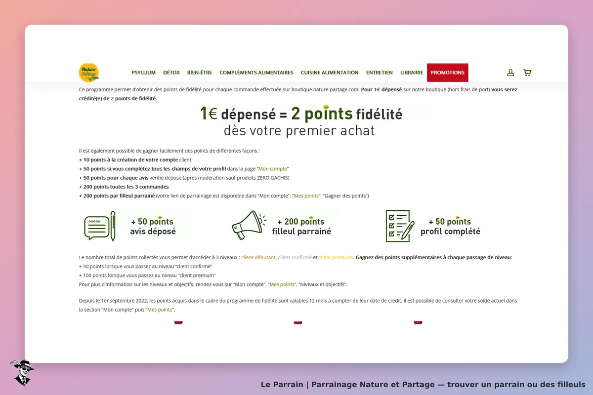 Page parrainage de Nature et Partage