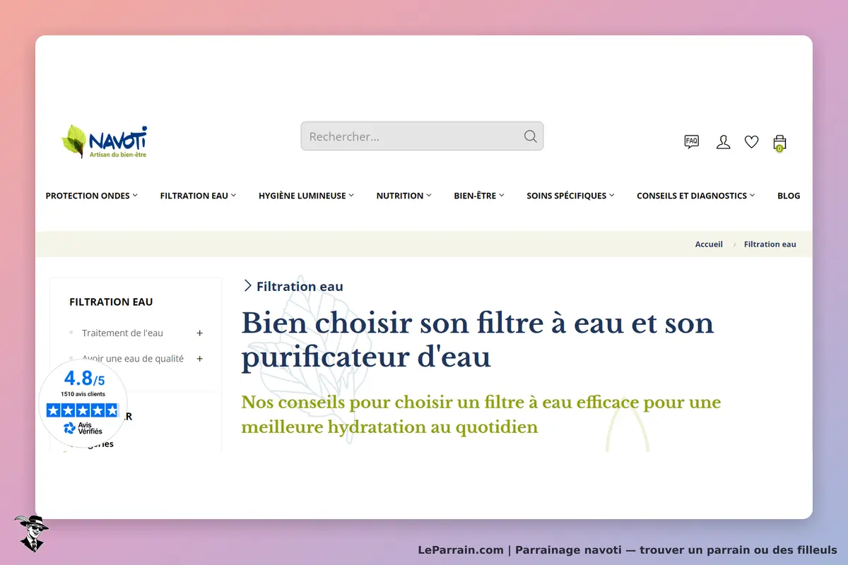 Navoti : page d'accueil sur le filtrage de l'eau avec conseils et avis clients
