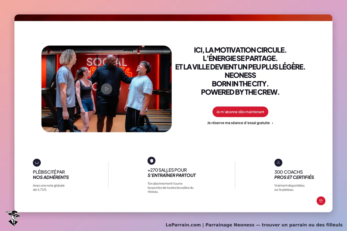 Neoness : groupe de personnes dans une salle de sport, avec une vidéo et des textes motivants