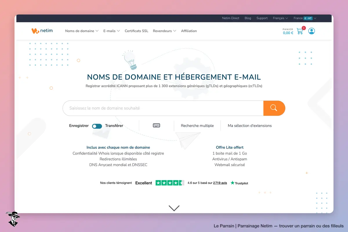 Page d'accueil de Netim
