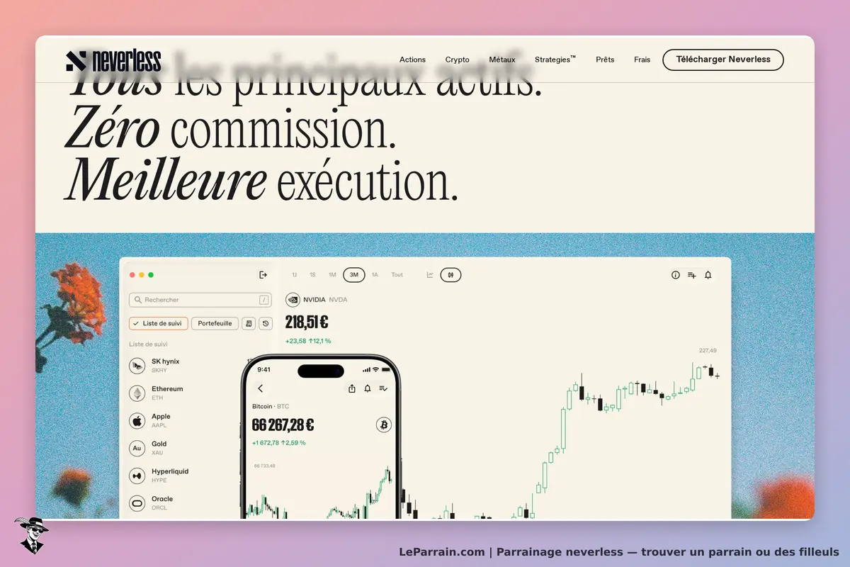 neverless : page d'accueil avec graphiques et informations sur les actifs financiers