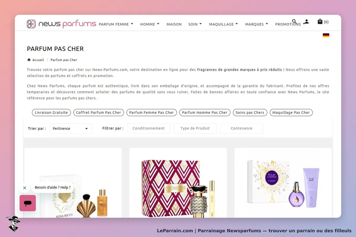 Newsparfums : news Parfums : page d'accueil avec sélection de parfums et options de tri et de