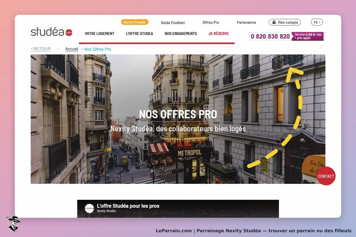 Nexity Studéa : page d'accueil avec une image de rue et le titre "Nos Offres Pro"
