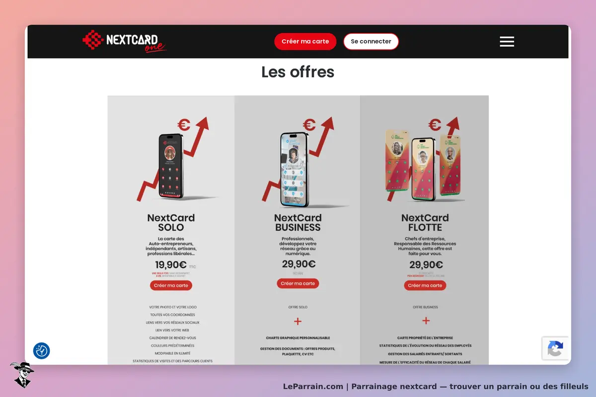 NextCard : trois offres de cartes présentées sur la page d'accueil du site