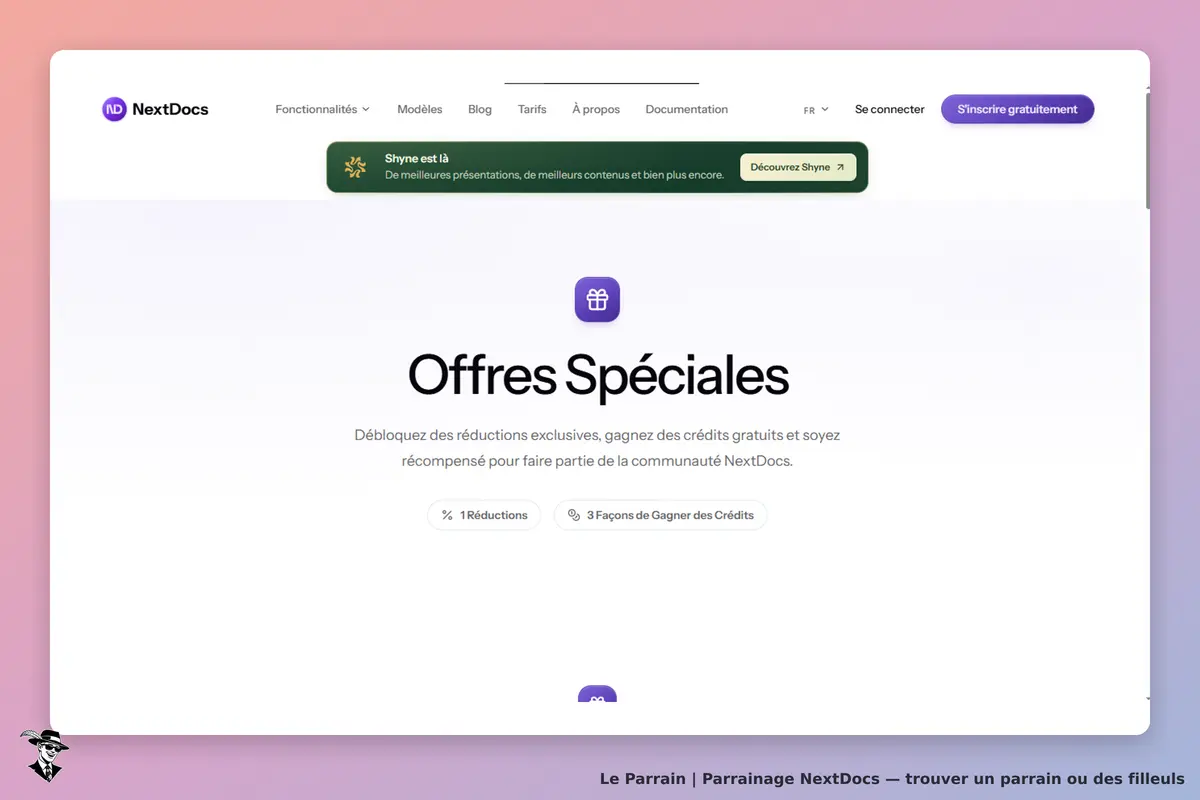 NextDocs : page d'accueil présentant les offres spéciales et les réductions exclusives