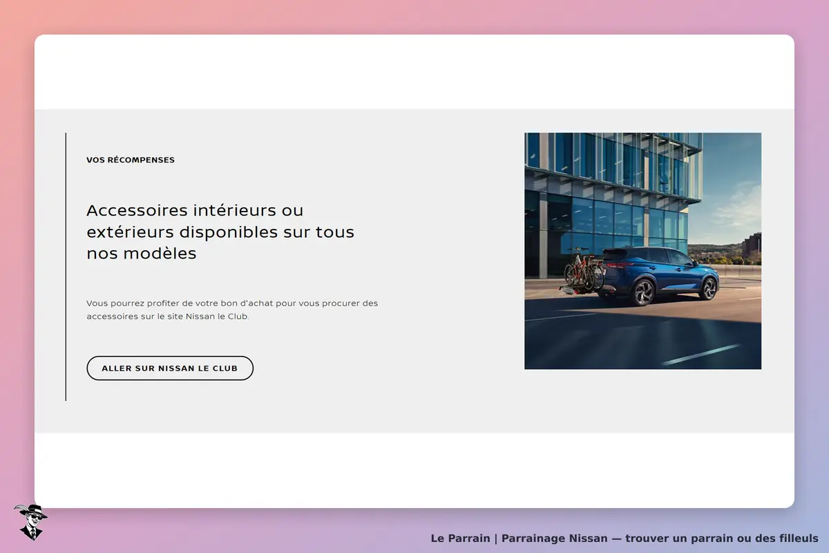 Nissan : accessoires disponibles pour modèles, image d'un véhicule avec porte-vélos en arrière-plan