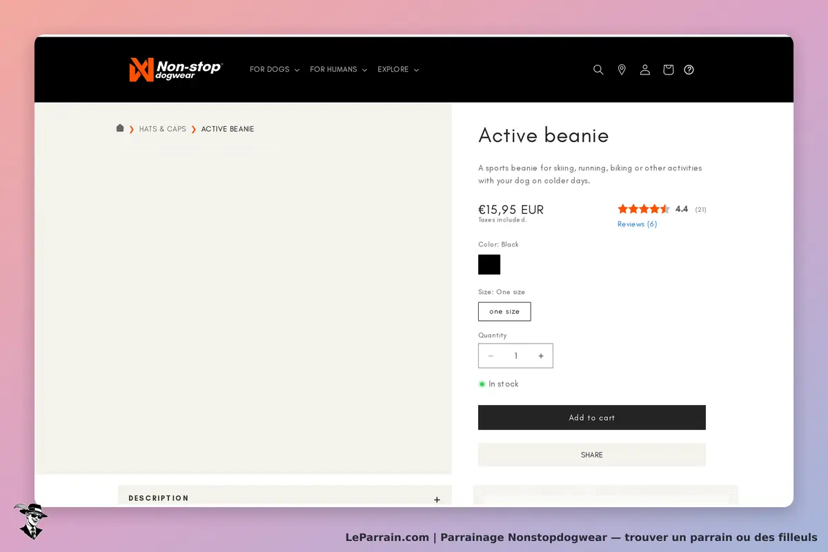 Nonstopdogwear : non-stop dogwear : page produit pour un bonnet actif, couleur noire, options de