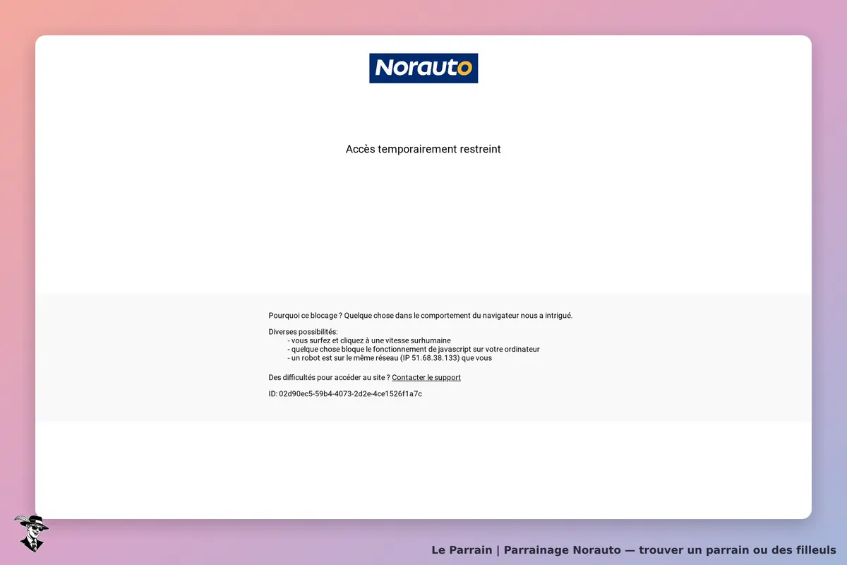 Norauto : message d'accès restreint avec explication et contact pour assistance