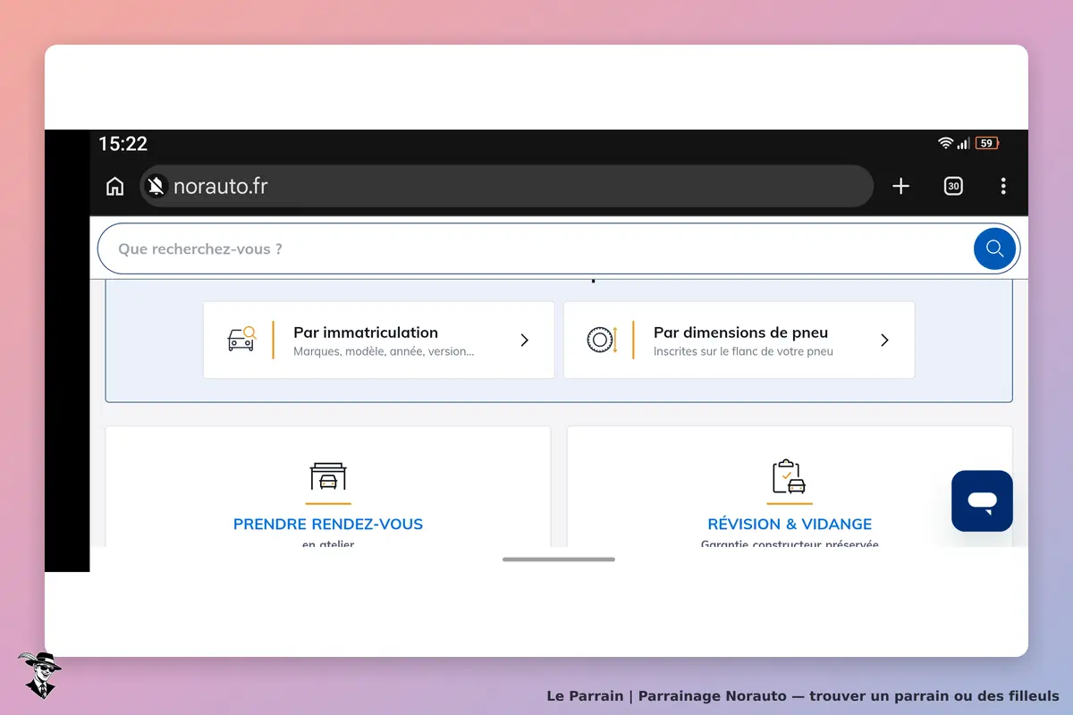 Norauto : page d'accueil avec barre de recherche et options de services automobiles