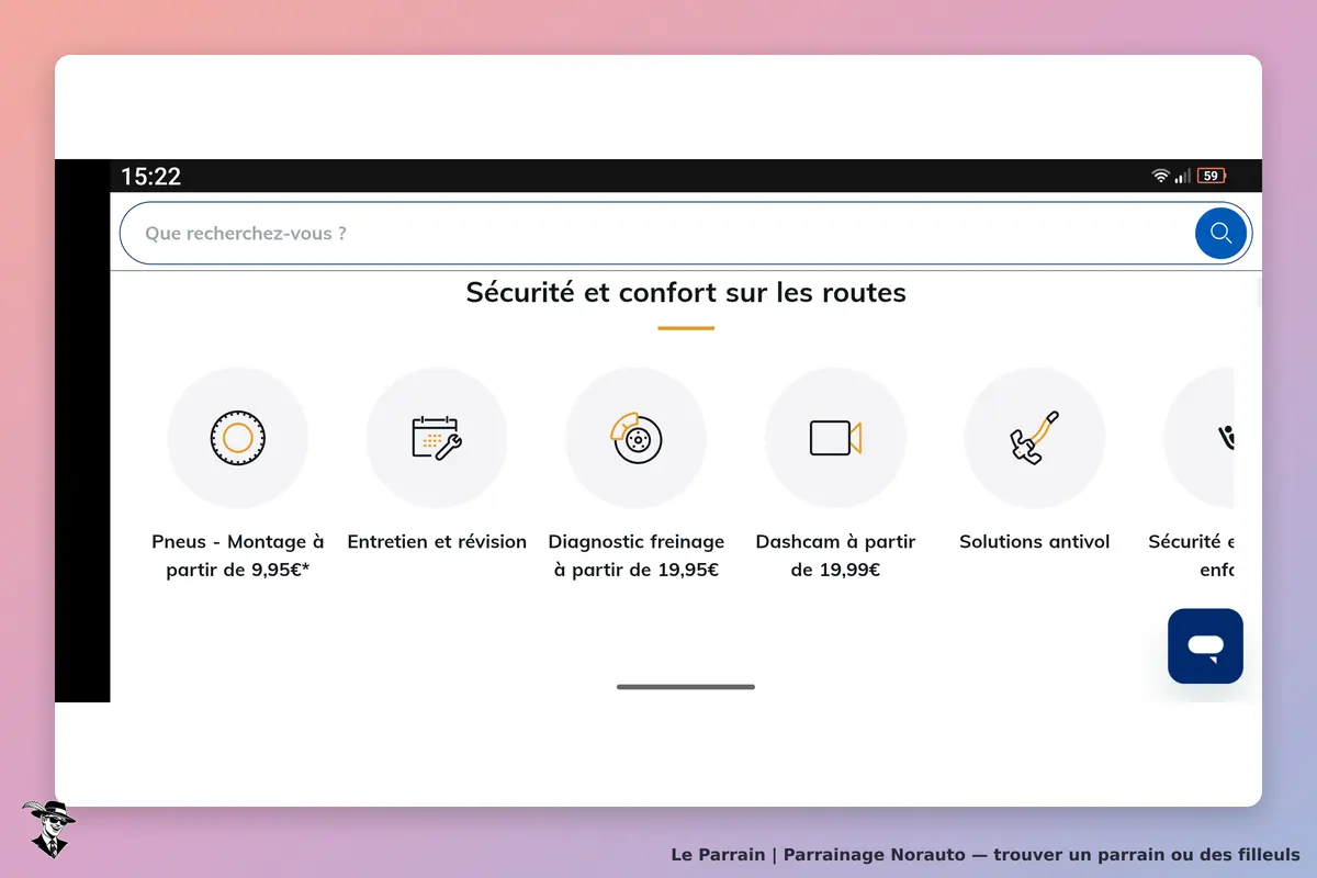 Norauto : page d'accueil avec des services liés à la sécurité et au confort automobile