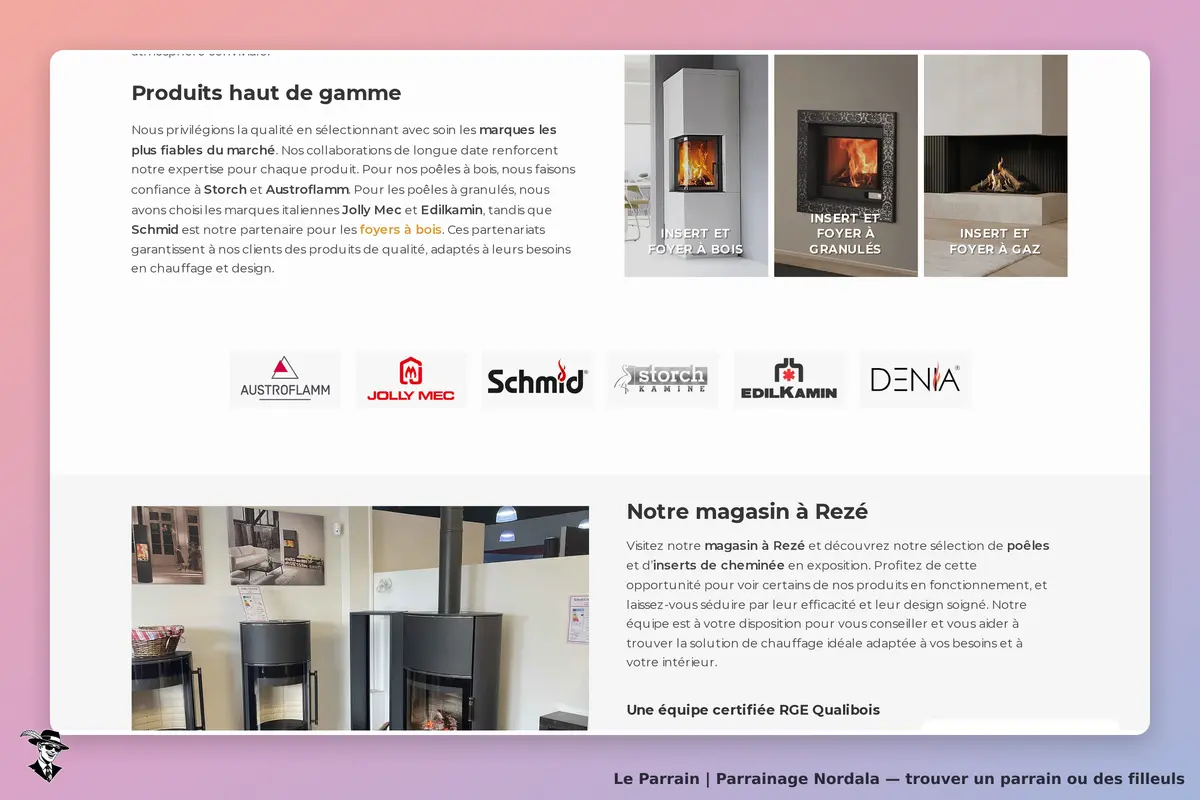 Nordala : page d'accueil présentant des poêles et inserts à bois, marques et magasin à Rezé