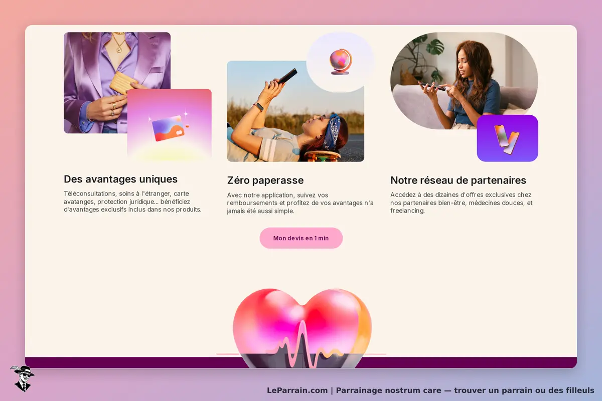 nostrum care : page d'accueil présentant des avantages, zéro paperasse et réseau de partenaires