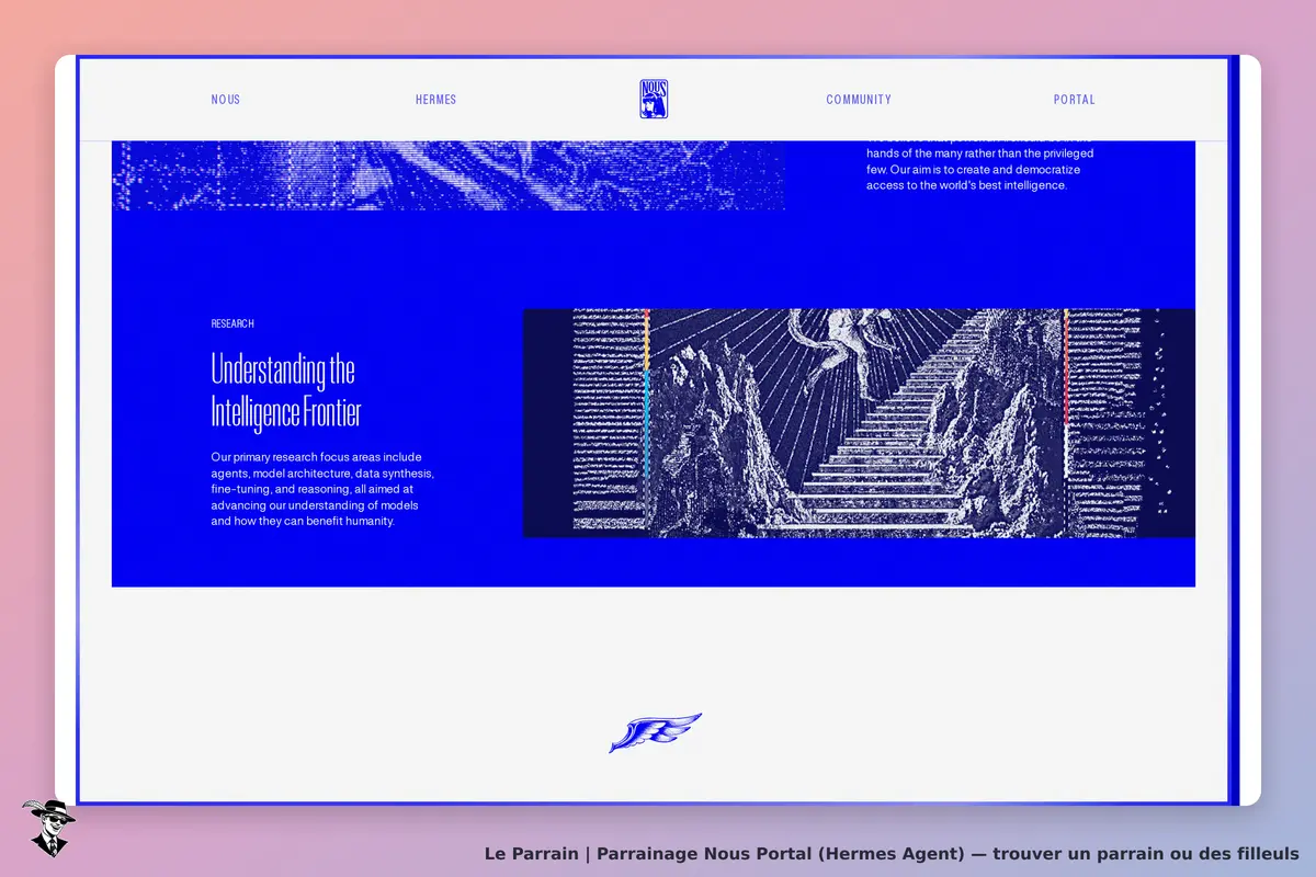Nous Portal (Hermes Agent) : nous Portal : page d'accueil avec texte sur la recherche et