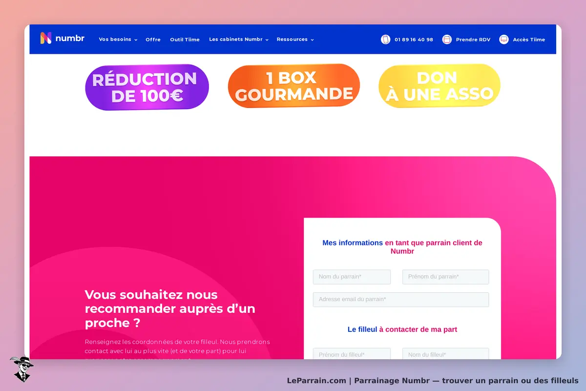 Numbr : formulaire de recommandation pour un proche avec instructions et champs à remplir