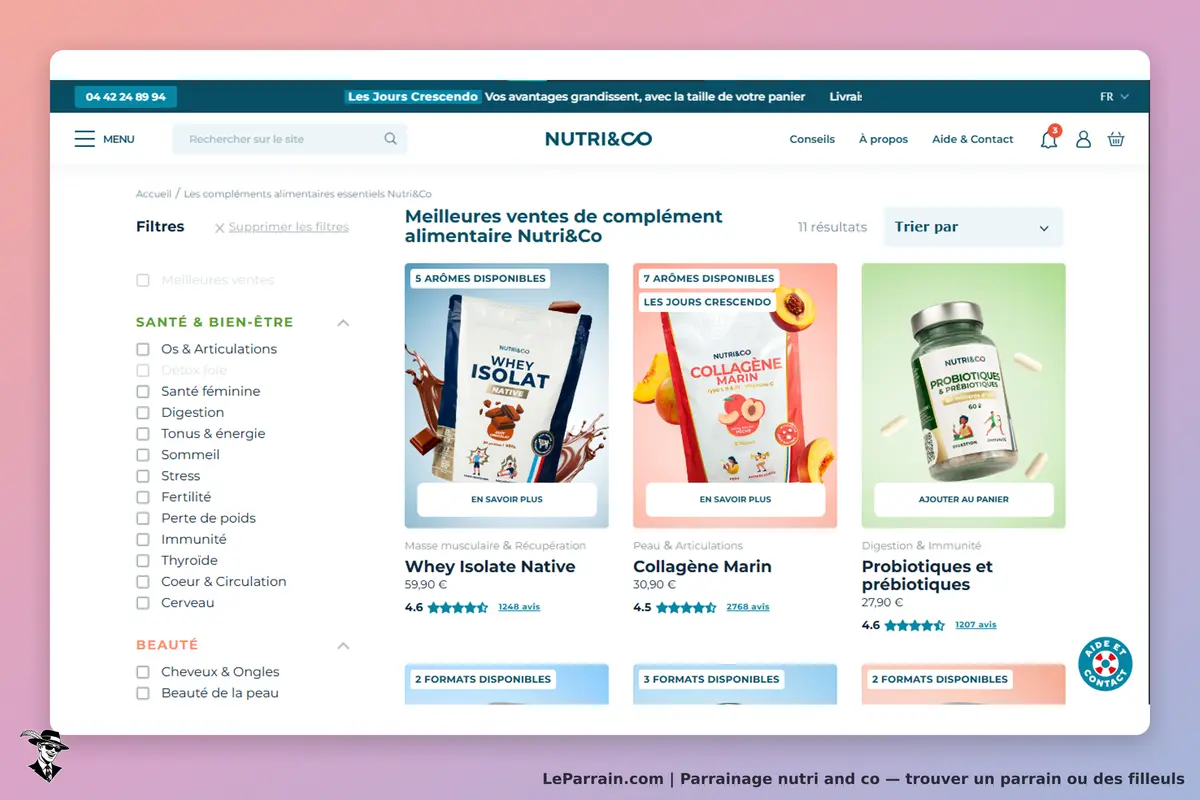 nutri and co : nutri&Co : page d'accueil avec produits de compléments alimentaires et filtres de