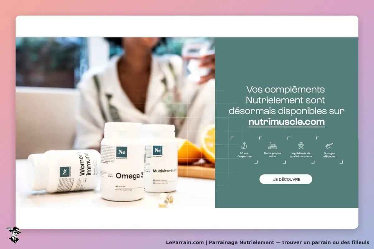 Nutrielement : trois flacons de compléments alimentaires sur une table avec une personne en