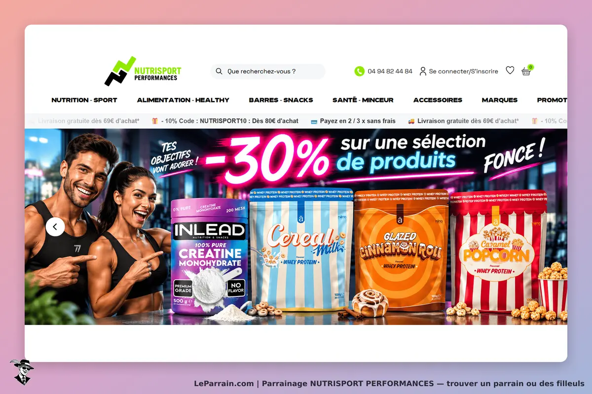 NUTRISPORT PERFORMANCES : page d'accueil avec produits de nutrition et visages souriants de
