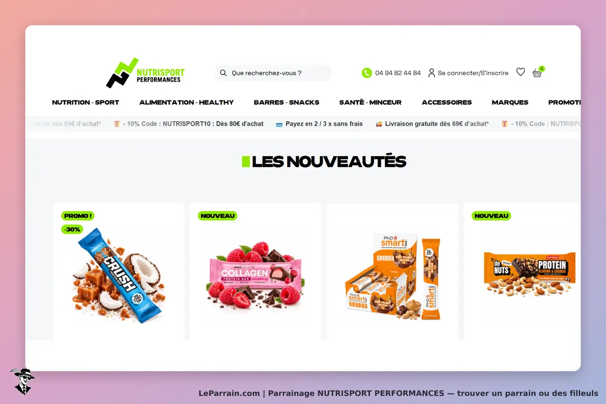 NUTRISPORT PERFORMANCES : section présentant les nouveautés avec plusieurs barres protéinées