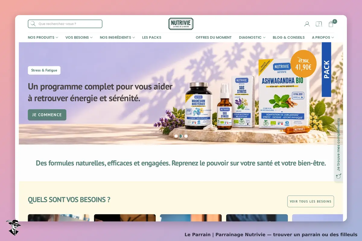 Nutrivie : page d'accueil avec des produits et un programme pour le bien-être et la sérénité