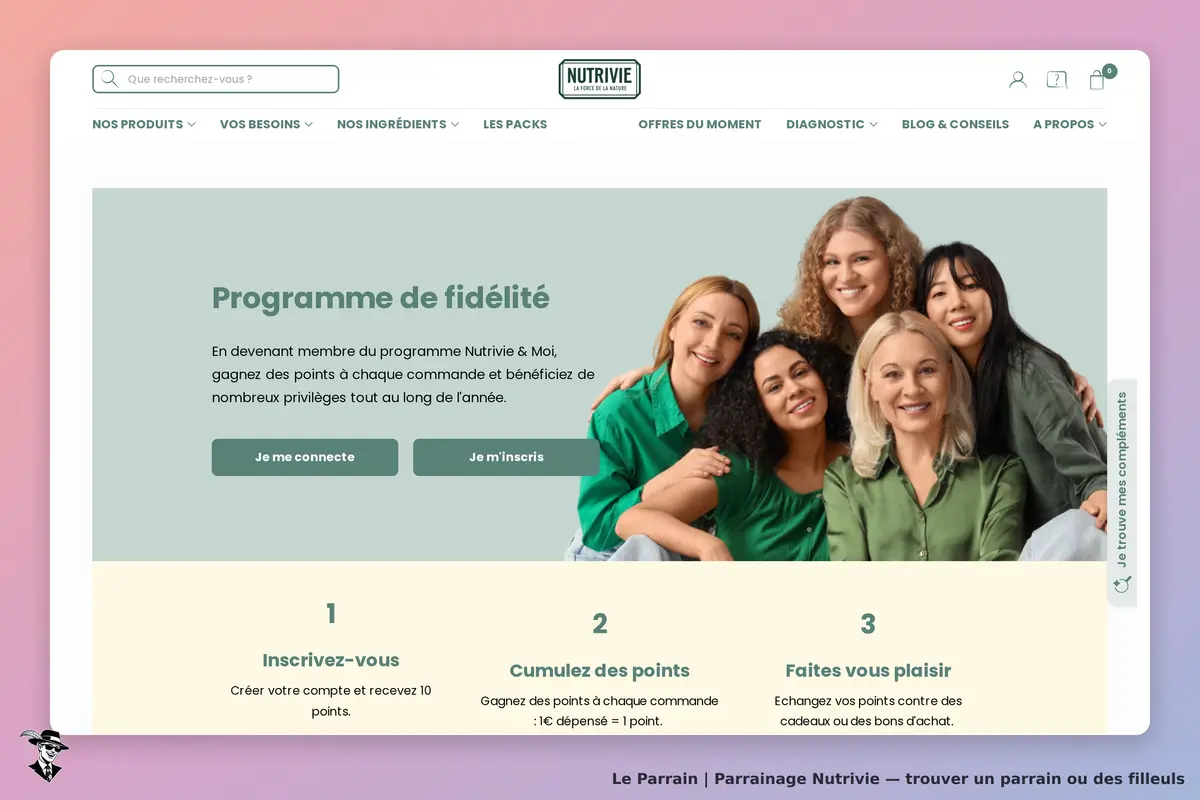 Nutrivie : page d'accueil présentant le programme de fidélité avec des femmes souriantes