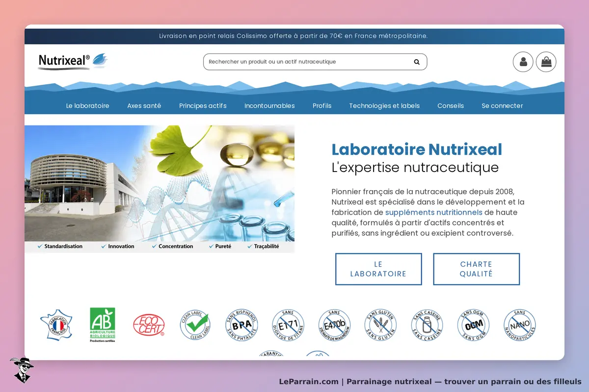 Nutrixeal : page d'accueil présentant le laboratoire et ses engagements en nutraceutique