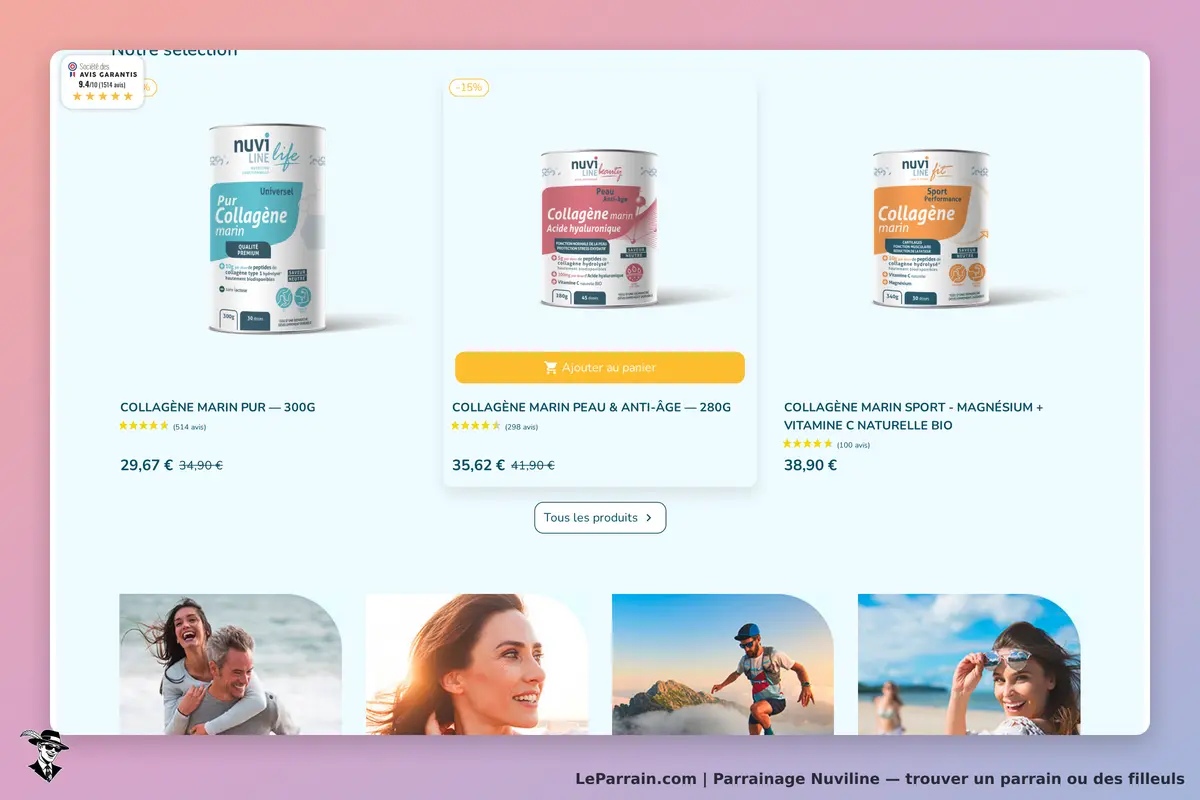 Nuviline : sélection de produits de collagène marin avec avis et options d'ajout au panier