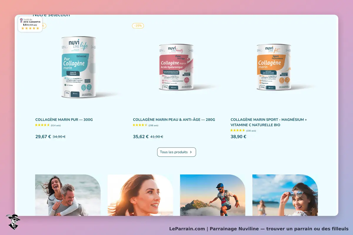 Nuviline : produits de collagène marin avec évaluations et images de personnes actives