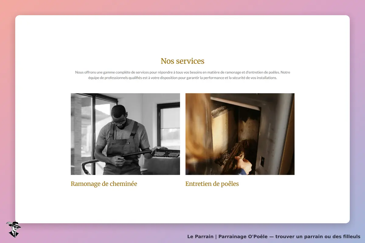 O'Poêle : présentation des services de ramonage et d'entretien de poêles avec images associées