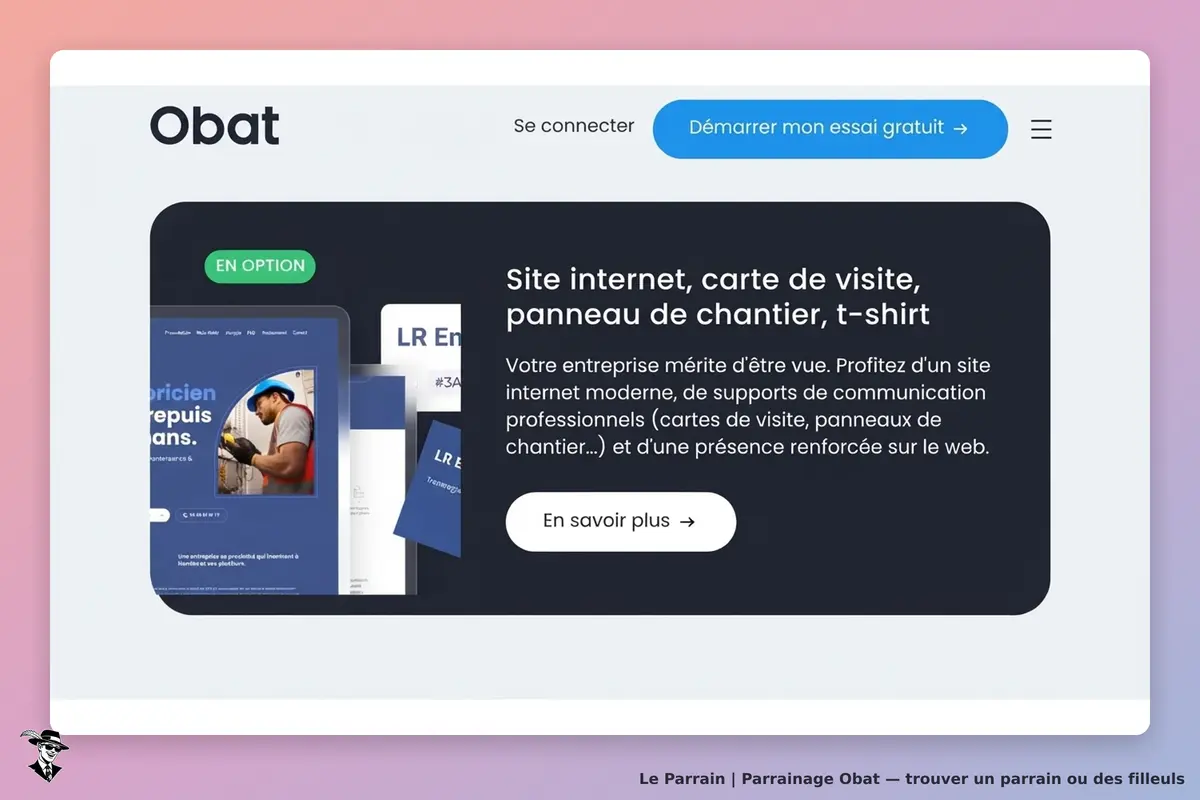 Obat : page d'accueil présentant des services de création de supports de communication