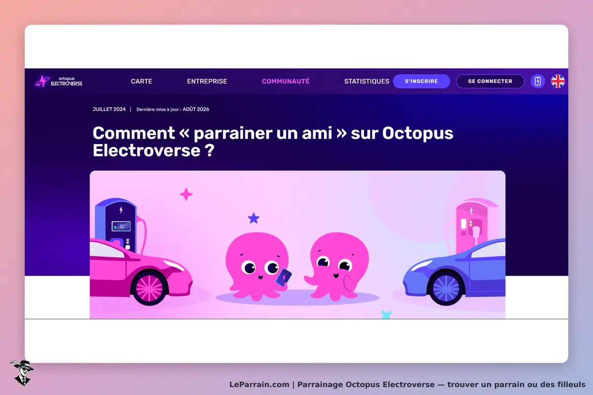 Octopus Electroverse : illustration de deux pieuvres et voitures électriques sur la page d'accueil