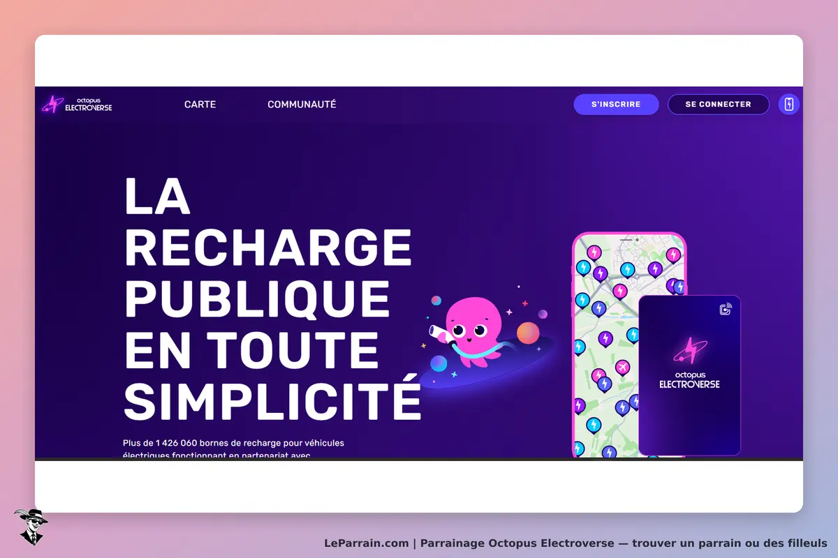Octopus Electroverse : page d'accueil avec un octopus et une carte de bornes de recharge