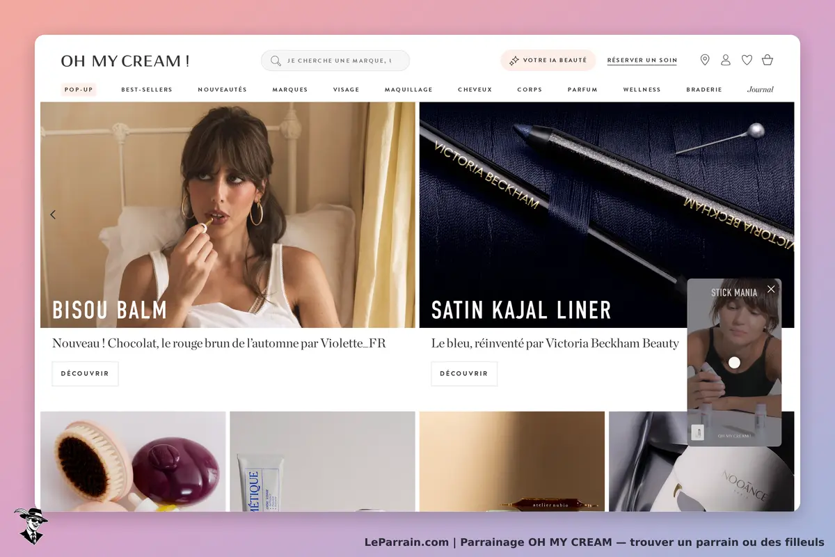 OH MY CREAM ! : page d'accueil présentant des produits de beauté avec images et descriptions