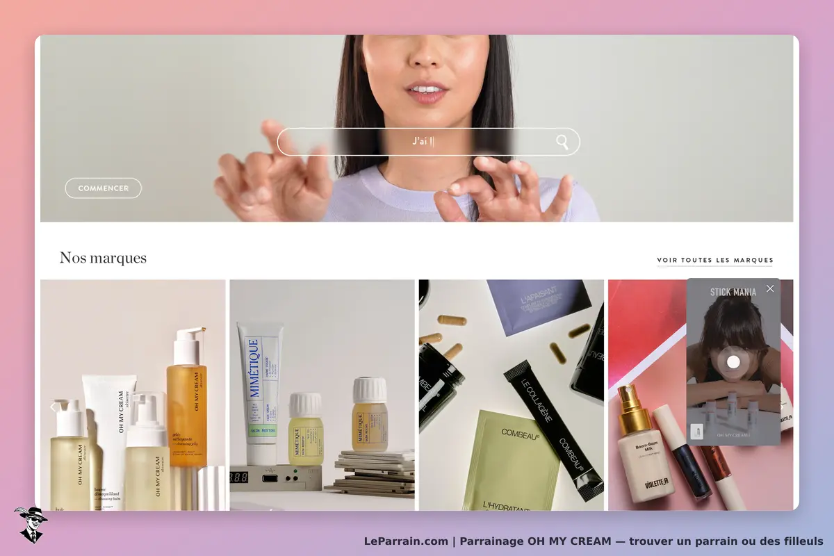 OH MY CREAM : page d'accueil avec produits, barre de recherche et présentation de marques