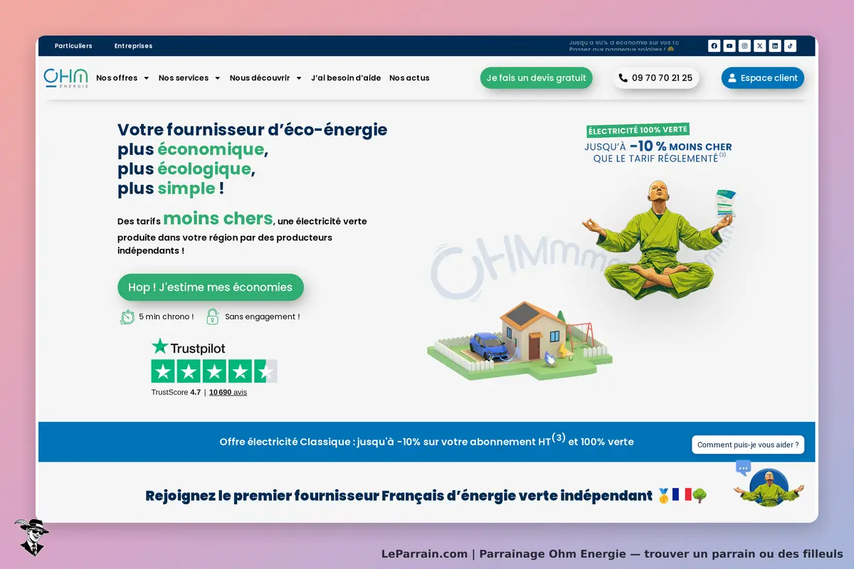 Page d'accueil Ohm Énergie, fournisseur d'éco-énergie économique et écologique.