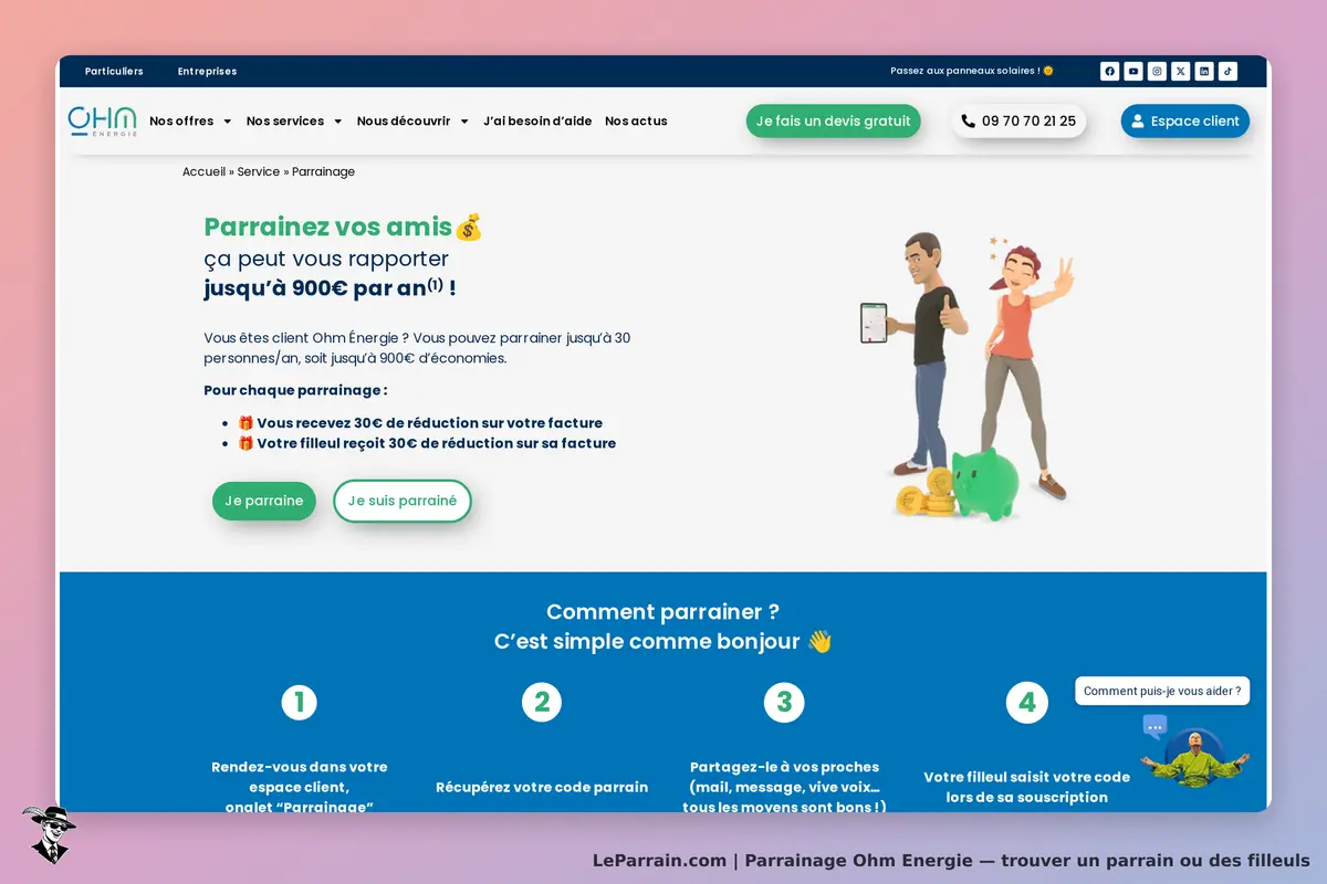 Parrainage Ohm Énergie : économies et réductions pour clients et filleuls.