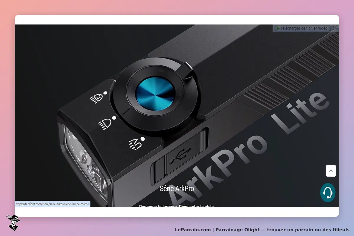 Olight : présentation d'une lampe torche de la série ArkPro, avec bouton de réglage