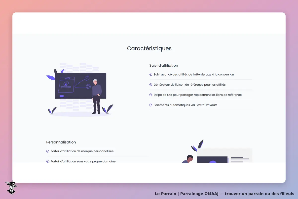 OMAAJ : caractéristiques de suivi d'affiliation et personnalisation sur une page d'accueil