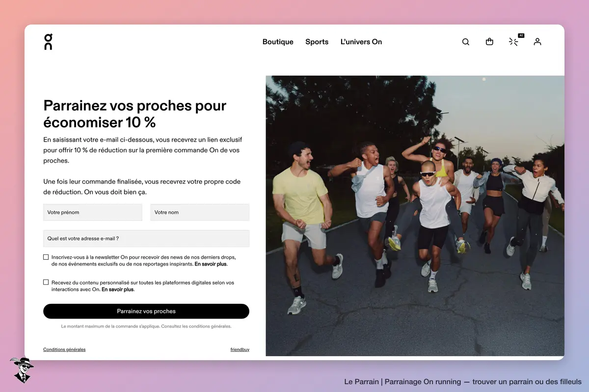 Page parrainage de On running