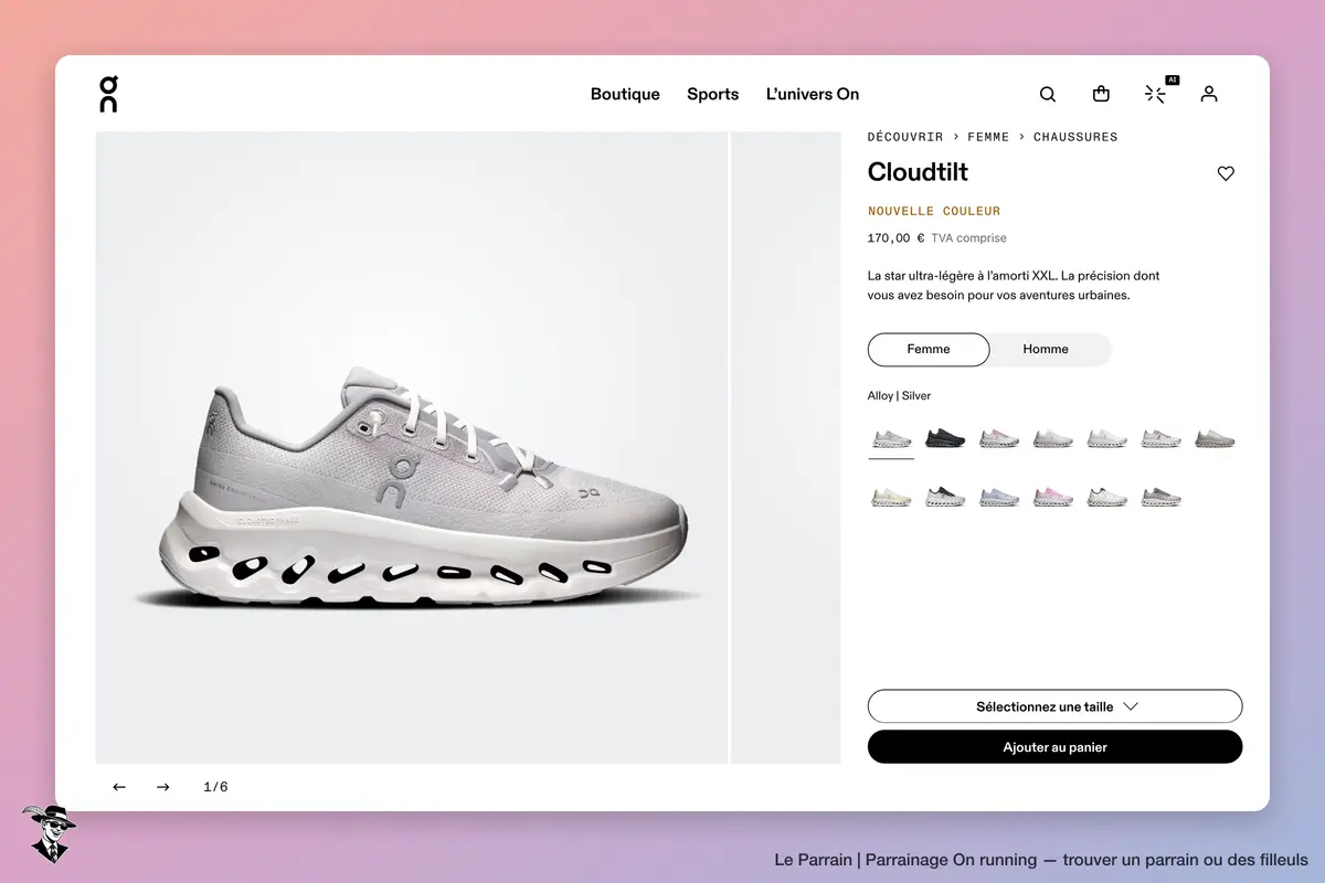 Page produit de On running