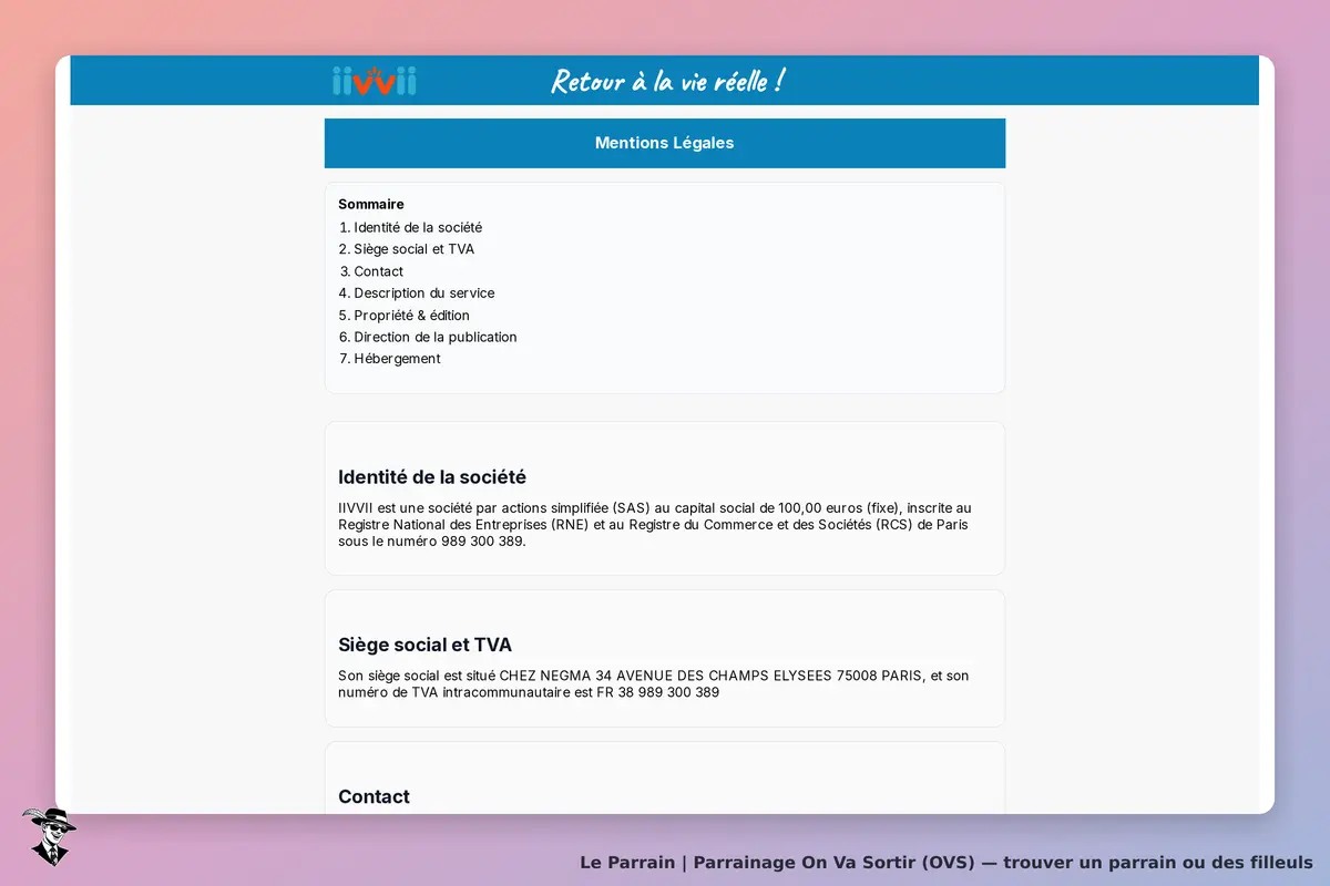 On Va Sortir (OVS) : mentions légales avec sommaire et informations sur la société et le contact