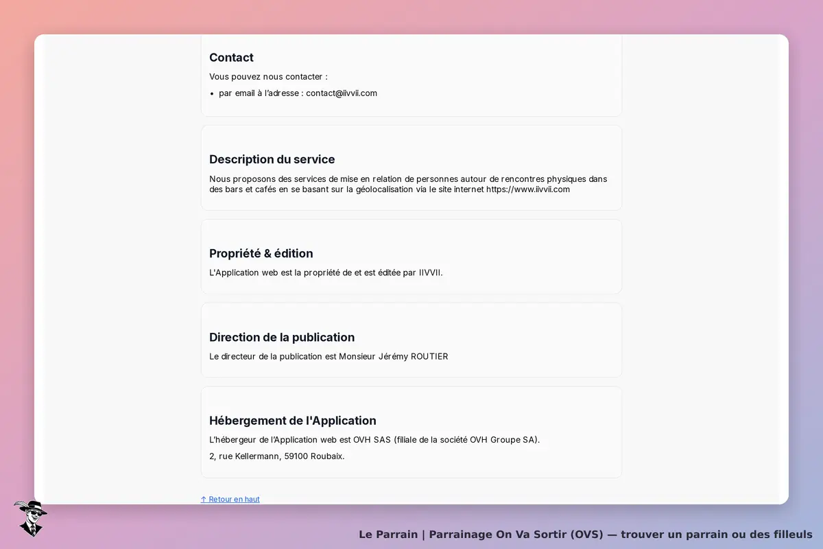 On Va Sortir (OVS) : on Va Sortir : section d'informations avec contact, description du service et