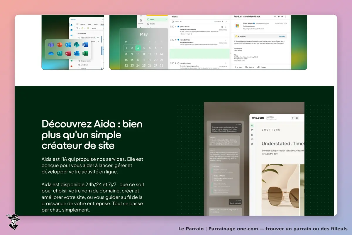 one.com : présentation d'Aida, un créateur de site et interface utilisateur interactive