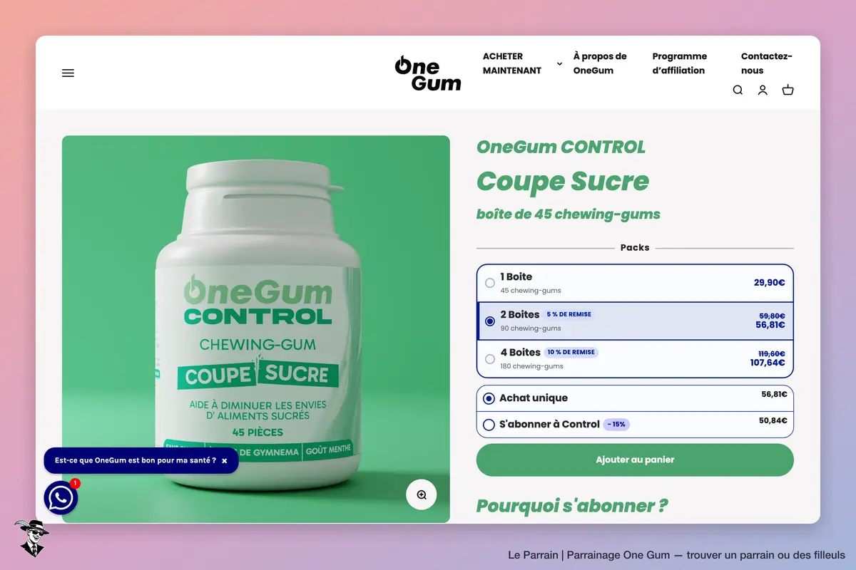 Page produit de One Gum