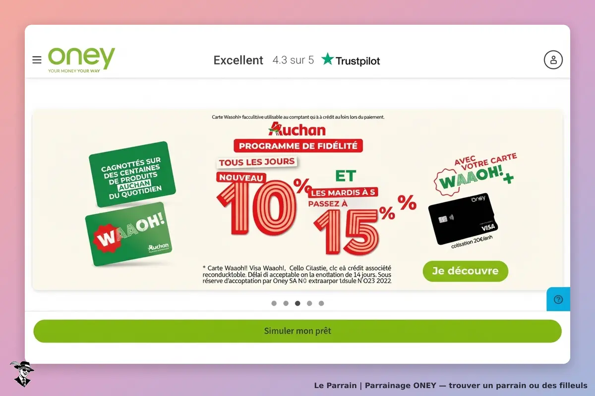 ONEY : page d'accueil avec promotions et carte de fidélité Waaoh! d'Auchan